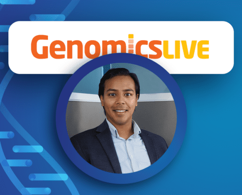 Portrait of Riddhiman Das with Genomics Live logo