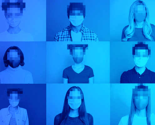 Image of patients wearing masks with faces blurred for privacy